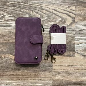 CORNMI Faux Purple Suede Mobile Phone Crossbody Wallet NEW
